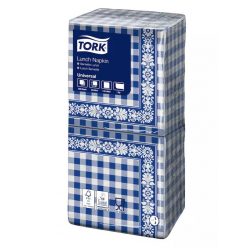   Tork szalvéta Lunch Universal KÉK CHECK 1r., 1/4 hajtás, 33X32cm, 500db/csg, 10csg/karton