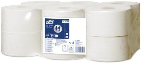 Tork toalettpapír T2 mini Jumbo Advanced szürke levélmintával, 2r., fehér, 170m/tek, 12tek/karton