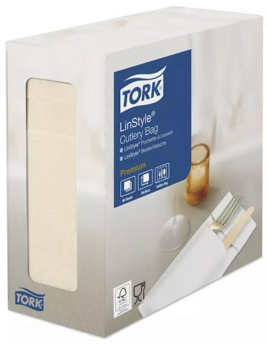 Tork szalvéta Lynstyle szervizszalvéta Premium textilhatású KRÉM, 39X39, 60lap/csg, 6csg/karton