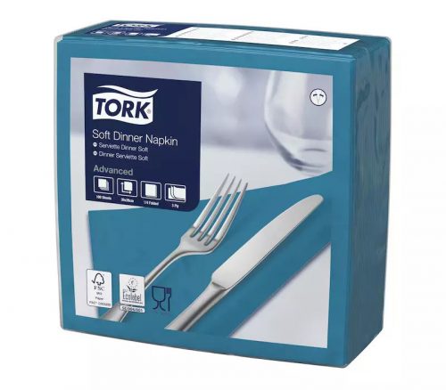 Tork szalvéta Soft Dinner 3r., 39X39, KÉKESZÖLD, 100db/csg, 12csg/karton