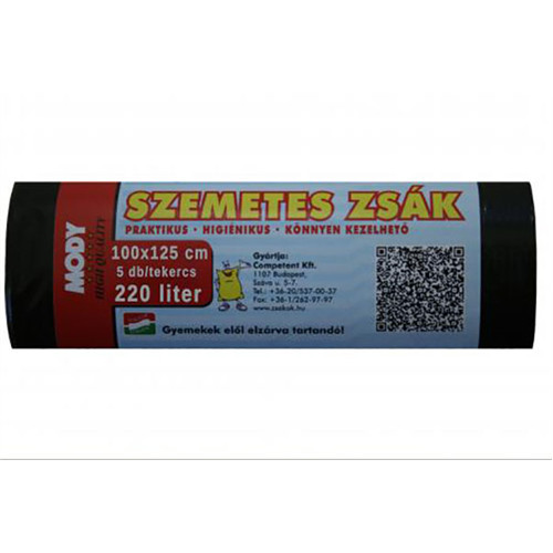 Szemeteszsák Mody (100X125, 220L, 5db/tek, 20tek/karton)