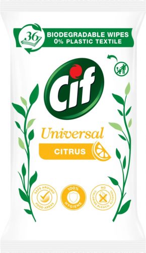 Cif nedves törlőkendő 36db/csg (12csg/karton) Universal Hygienic Allin1 Cleaning biodegradable citrus