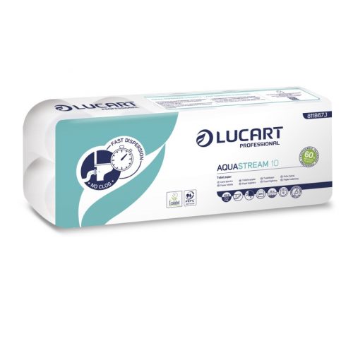 Lucart Aquastream 10 vízben oldódó extra hosszú WC papír - 2 rétegű, hófehér, 10 tekercses